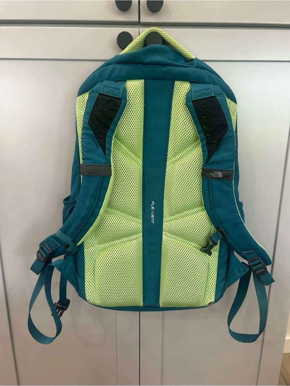 The North Face Vault Teal Green Pink FlexVent Laptop Backpack School Bag